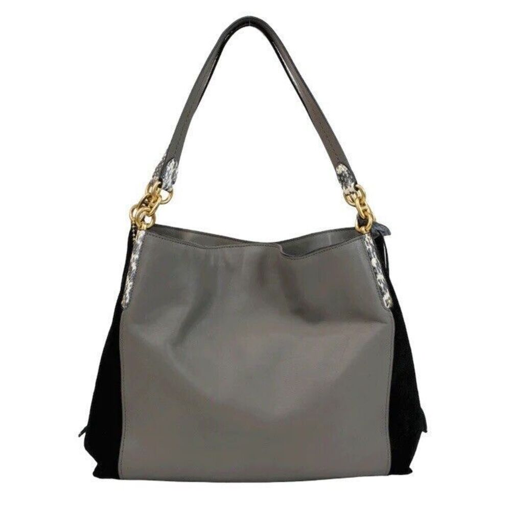 Coach Dalton 31 Exotic Colorblock Black Gray Leather Shoulder Bag